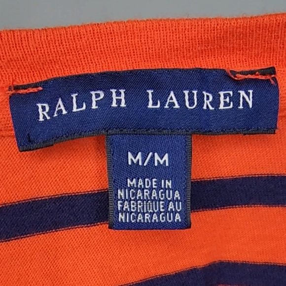 Ralph Lauren Orange and Blue Striped Tee, Polo Motif - Picture 4 of 7